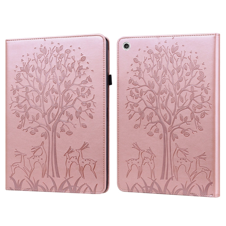 For Lenovo M10 TB-X505L Tree & Deer Pattern Pressed Printing Horizontal Flip PU Leather Case with Holder & Card Slots(Pink) - Lenovo by PMC TechLife | Online Shopping South Africa | PMC TechLife | Buy Now Pay Later Mobicred