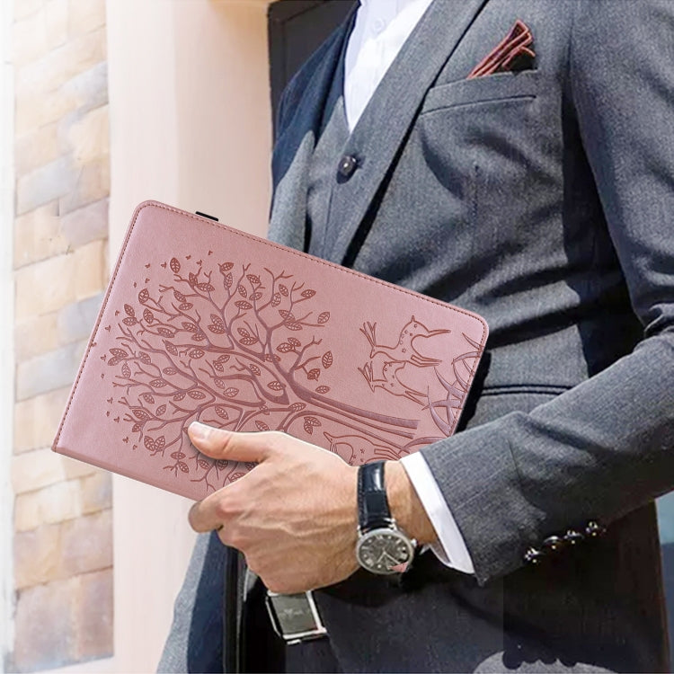 For Lenovo M10 TB-X505L Tree & Deer Pattern Pressed Printing Horizontal Flip PU Leather Case with Holder & Card Slots(Pink) - Lenovo by PMC TechLife | Online Shopping South Africa | PMC TechLife | Buy Now Pay Later Mobicred