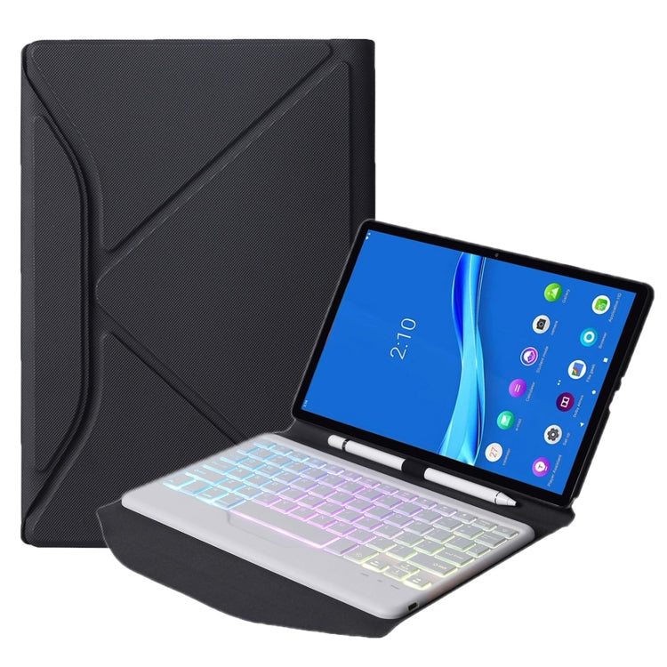 BM10S Backlight Edition Diamond Texture Detachable Bluetooth Keyboard Leather Tablet Case with Pen Slot & Triangular Back Support For Lenovo Smart Tab M10 HPD Plus TB-X606F 10.3 inch(Black White) - Lenovo Keyboard by PMC TechLife | Online Shopping South Africa | PMC TechLife