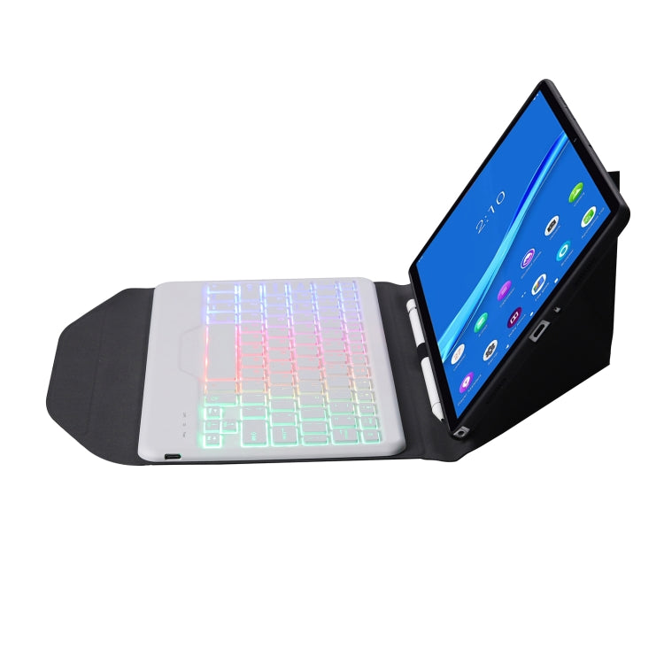 BM10S Backlight Edition Diamond Texture Detachable Bluetooth Keyboard Leather Tablet Case with Pen Slot & Triangular Back Support For Lenovo Smart Tab M10 HPD Plus TB-X606F 10.3 inch(Black White) - Lenovo Keyboard by PMC TechLife | Online Shopping South Africa | PMC TechLife
