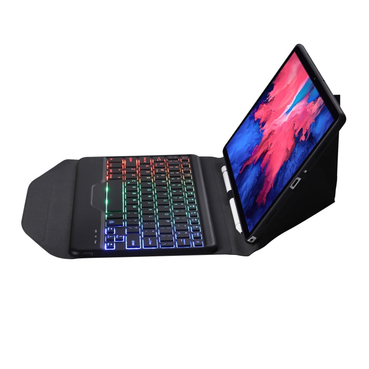 BM12S Backlight Edition Diamond Texture Detachable Bluetooth Keyboard Leather Tablet Case with Pen Slot & Triangular Back Support For Lenovo Pad Plus 11 inch TB-J607F / Tab P11 11 inch TB-J606F(Black) - free shipping - PMC TechLife - Order now!