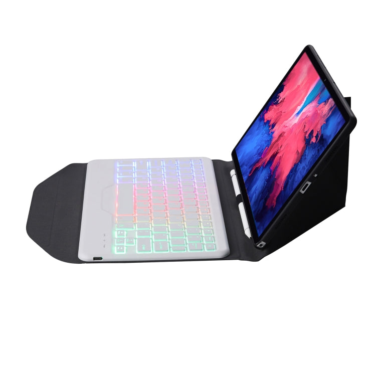 BM12S Backlight Edition Diamond Texture Detachable Bluetooth Keyboard Leather Tablet Case with Pen Slot & Triangular Back Support For Lenovo Pad Plus 11 inch TB-J607F / Tab P11 11 inch TB-J606F(Black White) - Lenovo Keyboard by PMC TechLife | Online Shopping South Africa | PMC TechLife