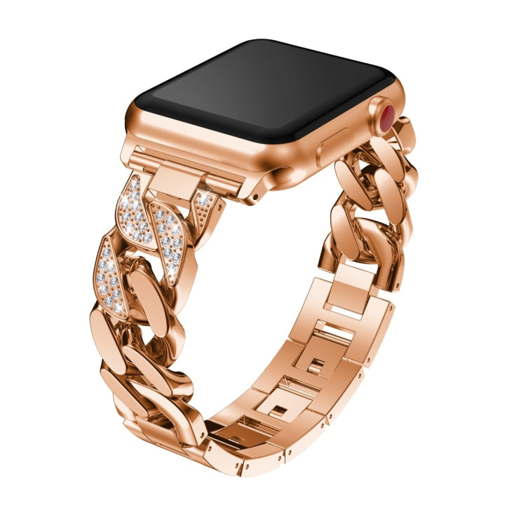 For Apple Watch Series 8&7 45mm / SE 2&6&SE&5&4 44mm / 3&2&1 42mm Single Row Denim Diamond Alloy Watch Band(Rose Gold) - Watch Bands by PMC TechLife | Online Shopping South Africa | PMC TechLife | Buy Now Pay Later Mobicred