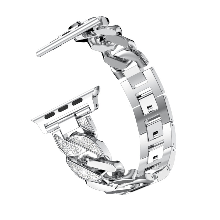 For Apple Watch Series 8&7 45mm / SE 2&6&SE&5&4 44mm / 3&2&1 42mm Single Row Denim Diamond Alloy Watch Band(Silver) - free shipping - PMC TechLife - Order now!