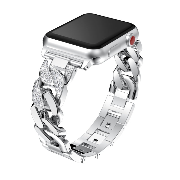 For Apple Watch Series 8&7 45mm / SE 2&6&SE&5&4 44mm / 3&2&1 42mm Single Row Denim Diamond Alloy Watch Band(Silver) - free shipping - PMC TechLife - Order now!
