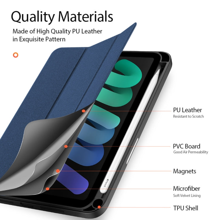 For iPad mini 7 / mini 6 DUX DUCIS Domo Series Horizontal Flip Magnetic TPU + PU Leather Tablet Case with Three-folding Holder & Pen Slot(Blue) - iPad mini 6 Cases by DUX DUCIS | Online Shopping South Africa | PMC TechLife | Buy Now Pay Later Mobicred