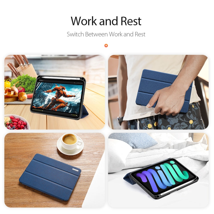 For iPad mini 7 / mini 6 DUX DUCIS Domo Series Horizontal Flip Magnetic TPU + PU Leather Tablet Case with Three-folding Holder & Pen Slot(Blue) - iPad mini 6 Cases by DUX DUCIS | Online Shopping South Africa | PMC TechLife | Buy Now Pay Later Mobicred