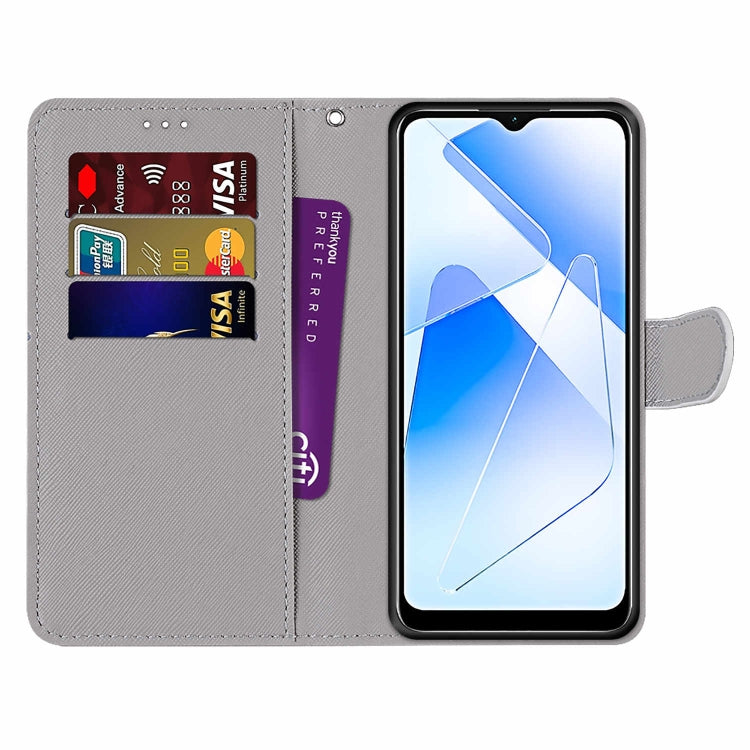 For OPPO A54 4G / A16 4G / A53s 5G / A55 5G Coloured Drawing Cross Texture Horizontal Flip PU Leather Case with Holder & Card Slots & Wallet & Lanyard(Slant Hat Blue Mirror Cat) - OPPO Cases by PMC TechLife | Online Shopping South Africa | PMC TechLife | Buy Now Pay Later Mobicred