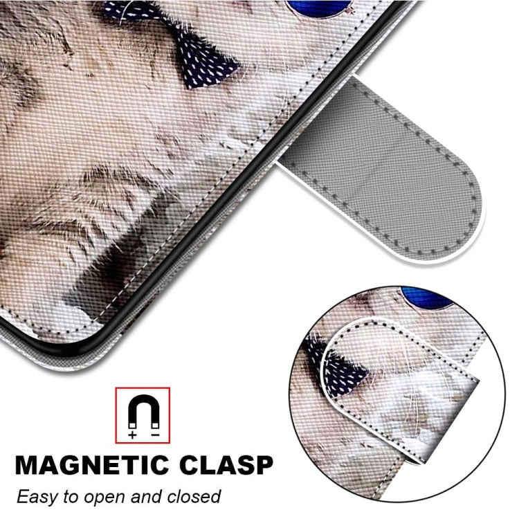 For OPPO A54 4G / A16 4G / A53s 5G / A55 5G Coloured Drawing Cross Texture Horizontal Flip PU Leather Case with Holder & Card Slots & Wallet & Lanyard(Slant Hat Blue Mirror Cat) - OPPO Cases by PMC TechLife | Online Shopping South Africa | PMC TechLife | Buy Now Pay Later Mobicred