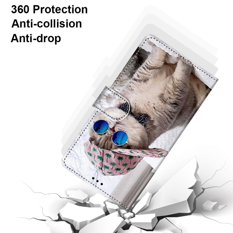 For OPPO A54 4G / A16 4G / A53s 5G / A55 5G Coloured Drawing Cross Texture Horizontal Flip PU Leather Case with Holder & Card Slots & Wallet & Lanyard(Slant Hat Blue Mirror Cat) - OPPO Cases by PMC TechLife | Online Shopping South Africa | PMC TechLife | Buy Now Pay Later Mobicred