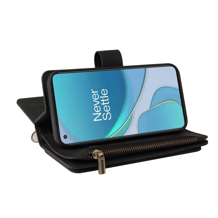 For OnePlus 9 Skin Feel PU + TPU Horizontal Flip Leather Case With Holder & 15 Cards Slot & Wallet & Zipper Pocket & Lanyard(Black) - OnePlus Cases by PMC TechLife | Online Shopping South Africa | PMC TechLife | Buy Now Pay Later Mobicred