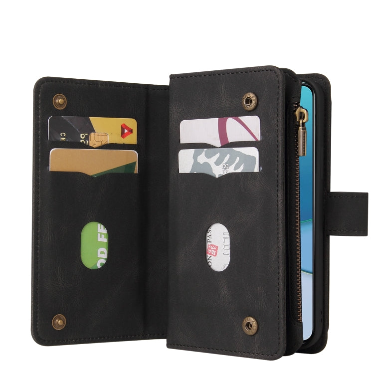For OnePlus 9 Skin Feel PU + TPU Horizontal Flip Leather Case With Holder & 15 Cards Slot & Wallet & Zipper Pocket & Lanyard(Black) - OnePlus Cases by PMC TechLife | Online Shopping South Africa | PMC TechLife | Buy Now Pay Later Mobicred