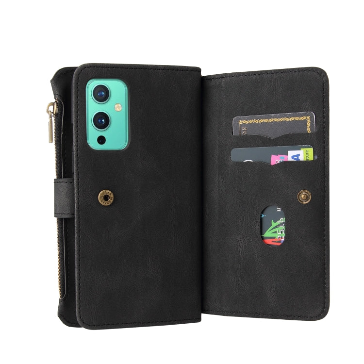 For OnePlus 9 Skin Feel PU + TPU Horizontal Flip Leather Case With Holder & 15 Cards Slot & Wallet & Zipper Pocket & Lanyard(Black) - OnePlus Cases by PMC TechLife | Online Shopping South Africa | PMC TechLife | Buy Now Pay Later Mobicred