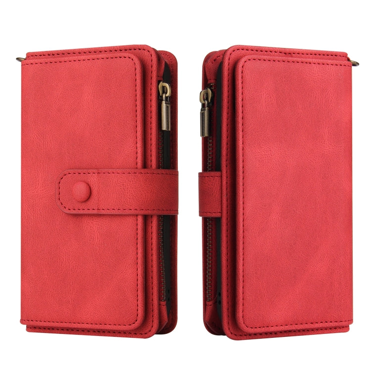 For OnePlus 9 Skin Feel PU + TPU Horizontal Flip Leather Case With Holder & 15 Cards Slot & Wallet & Zipper Pocket & Lanyard(Red) - OnePlus Cases by PMC TechLife | Online Shopping South Africa | PMC TechLife | Buy Now Pay Later Mobicred