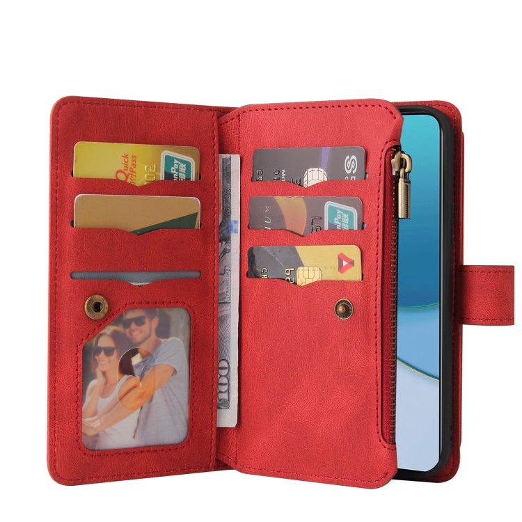 For OnePlus 9 Skin Feel PU + TPU Horizontal Flip Leather Case With Holder & 15 Cards Slot & Wallet & Zipper Pocket & Lanyard(Red) - OnePlus Cases by PMC TechLife | Online Shopping South Africa | PMC TechLife | Buy Now Pay Later Mobicred