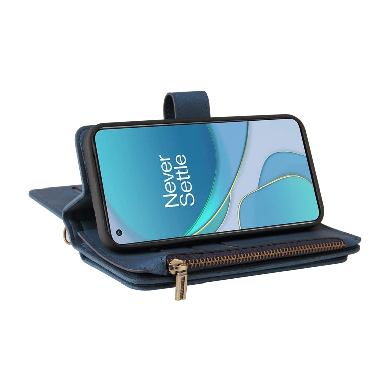 For OnePlus 9 Skin Feel PU + TPU Horizontal Flip Leather Case With Holder & 15 Cards Slot & Wallet & Zipper Pocket & Lanyard(Blue) - OnePlus Cases by PMC TechLife | Online Shopping South Africa | PMC TechLife | Buy Now Pay Later Mobicred