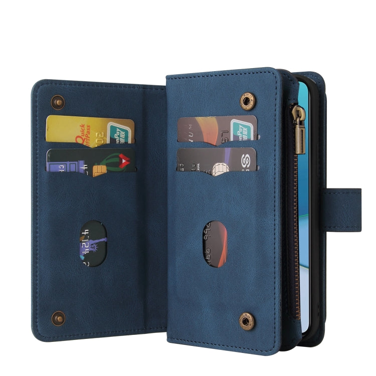 For OnePlus 9 Skin Feel PU + TPU Horizontal Flip Leather Case With Holder & 15 Cards Slot & Wallet & Zipper Pocket & Lanyard(Blue) - OnePlus Cases by PMC TechLife | Online Shopping South Africa | PMC TechLife | Buy Now Pay Later Mobicred