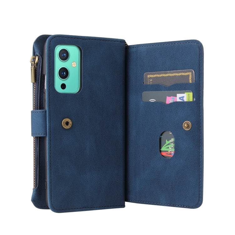 For OnePlus 9 Skin Feel PU + TPU Horizontal Flip Leather Case With Holder & 15 Cards Slot & Wallet & Zipper Pocket & Lanyard(Blue) - OnePlus Cases by PMC TechLife | Online Shopping South Africa | PMC TechLife | Buy Now Pay Later Mobicred