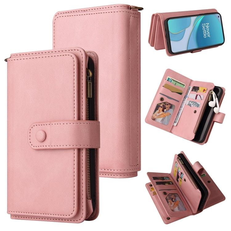 For OnePlus 9 Skin Feel PU + TPU Horizontal Flip Leather Case With Holder & 15 Cards Slot & Wallet & Zipper Pocket & Lanyard(Pink) - OnePlus Cases by PMC TechLife | Online Shopping South Africa | PMC TechLife | Buy Now Pay Later Mobicred
