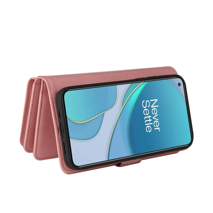For OnePlus 9 Skin Feel PU + TPU Horizontal Flip Leather Case With Holder & 15 Cards Slot & Wallet & Zipper Pocket & Lanyard(Pink) - OnePlus Cases by PMC TechLife | Online Shopping South Africa | PMC TechLife | Buy Now Pay Later Mobicred