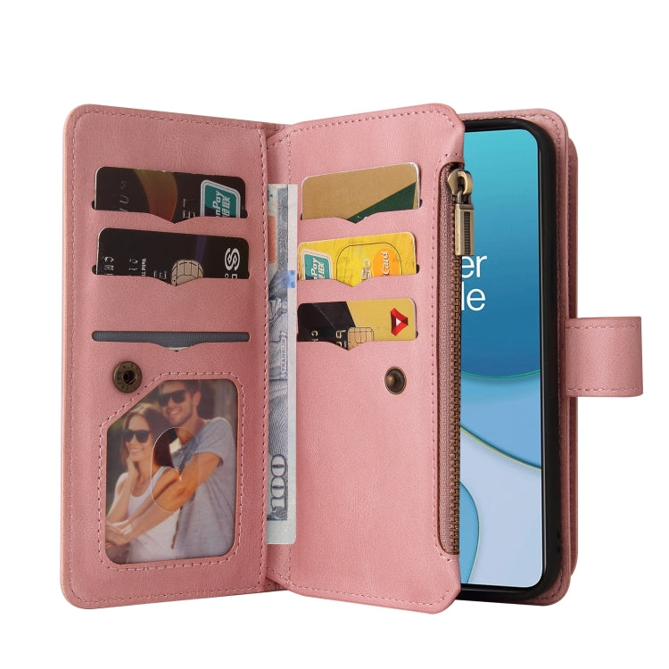 For OnePlus 9 Skin Feel PU + TPU Horizontal Flip Leather Case With Holder & 15 Cards Slot & Wallet & Zipper Pocket & Lanyard(Pink) - OnePlus Cases by PMC TechLife | Online Shopping South Africa | PMC TechLife | Buy Now Pay Later Mobicred