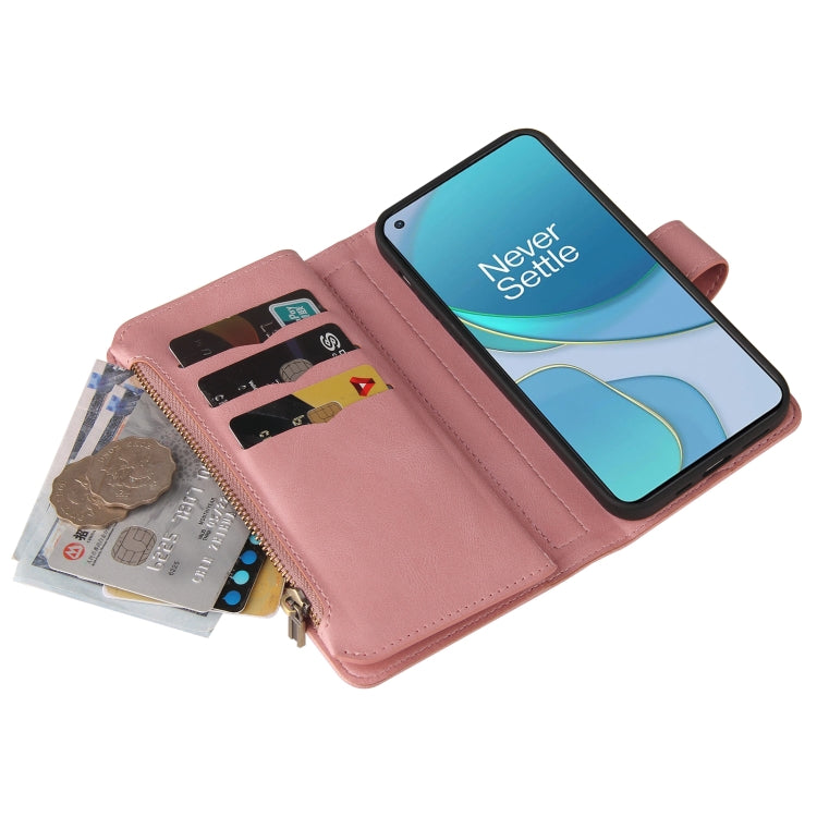 For OnePlus 9 Skin Feel PU + TPU Horizontal Flip Leather Case With Holder & 15 Cards Slot & Wallet & Zipper Pocket & Lanyard(Pink) - OnePlus Cases by PMC TechLife | Online Shopping South Africa | PMC TechLife | Buy Now Pay Later Mobicred