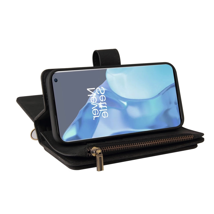 For OnePlus 9 Pro Skin Feel PU + TPU Horizontal Flip Leather Case With Holder & 15 Cards Slot & Wallet & Zipper Pocket & Lanyard(Black) - OnePlus Cases by PMC TechLife | Online Shopping South Africa | PMC TechLife | Buy Now Pay Later Mobicred