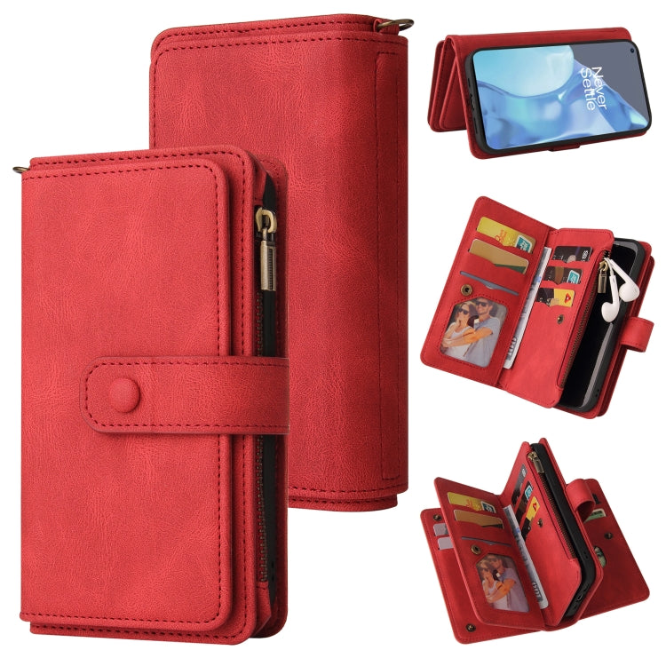 For OnePlus 9 Pro Skin Feel PU + TPU Horizontal Flip Leather Case With Holder & 15 Cards Slot & Wallet & Zipper Pocket & Lanyard(Red) - OnePlus Cases by PMC TechLife | Online Shopping South Africa | PMC TechLife | Buy Now Pay Later Mobicred