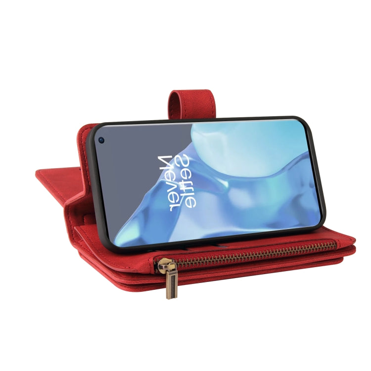 For OnePlus 9 Pro Skin Feel PU + TPU Horizontal Flip Leather Case With Holder & 15 Cards Slot & Wallet & Zipper Pocket & Lanyard(Red) - OnePlus Cases by PMC TechLife | Online Shopping South Africa | PMC TechLife | Buy Now Pay Later Mobicred