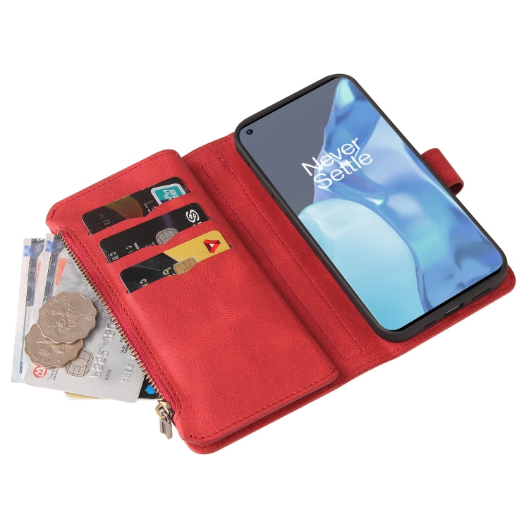For OnePlus 9 Pro Skin Feel PU + TPU Horizontal Flip Leather Case With Holder & 15 Cards Slot & Wallet & Zipper Pocket & Lanyard(Red) - OnePlus Cases by PMC TechLife | Online Shopping South Africa | PMC TechLife | Buy Now Pay Later Mobicred