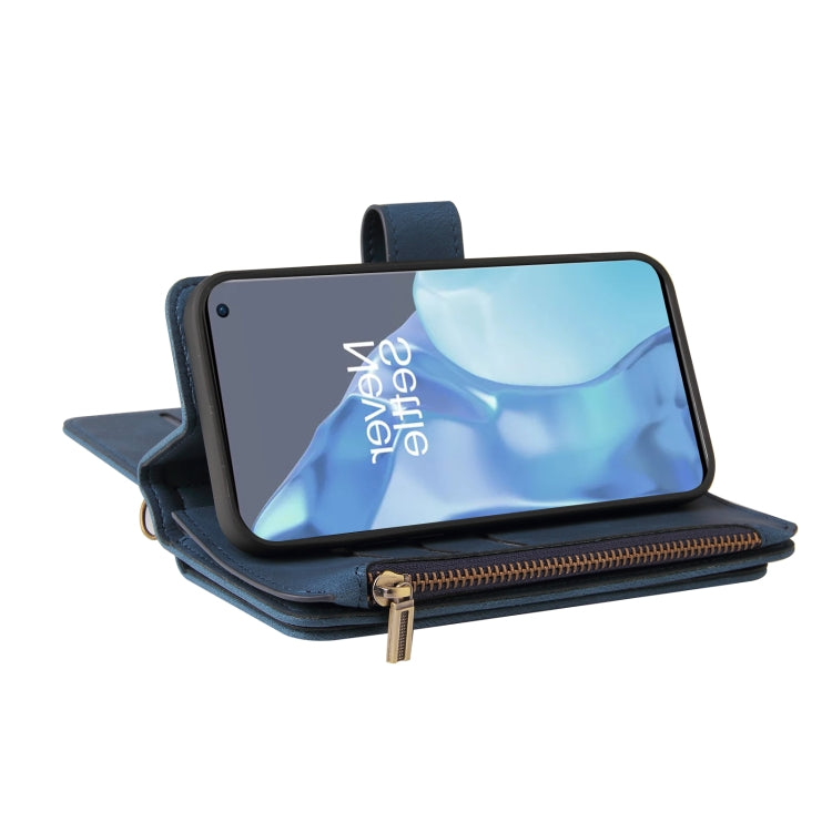 For OnePlus 9 Pro Skin Feel PU + TPU Horizontal Flip Leather Case With Holder & 15 Cards Slot & Wallet & Zipper Pocket & Lanyard(Blue) - OnePlus Cases by PMC TechLife | Online Shopping South Africa | PMC TechLife | Buy Now Pay Later Mobicred
