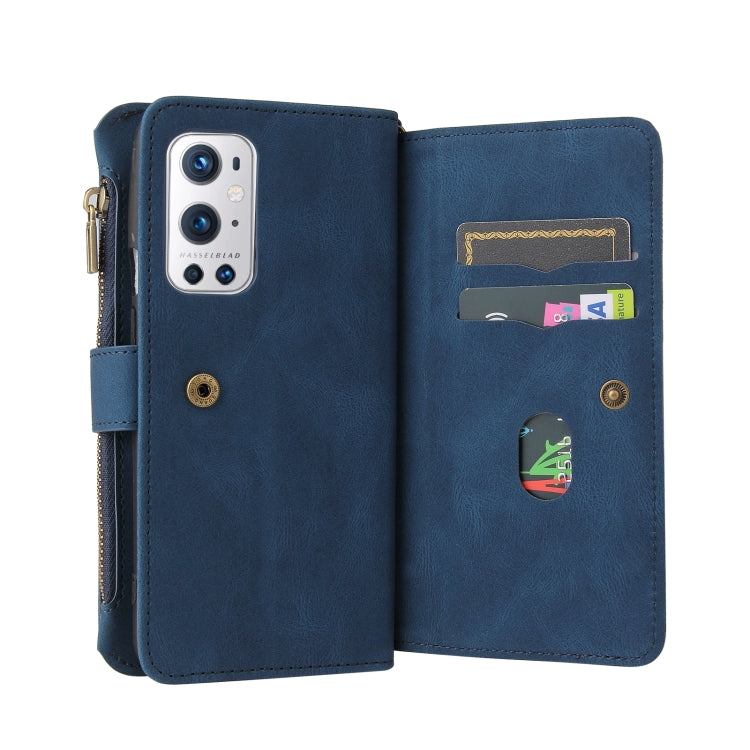For OnePlus 9 Pro Skin Feel PU + TPU Horizontal Flip Leather Case With Holder & 15 Cards Slot & Wallet & Zipper Pocket & Lanyard(Blue) - OnePlus Cases by PMC TechLife | Online Shopping South Africa | PMC TechLife | Buy Now Pay Later Mobicred