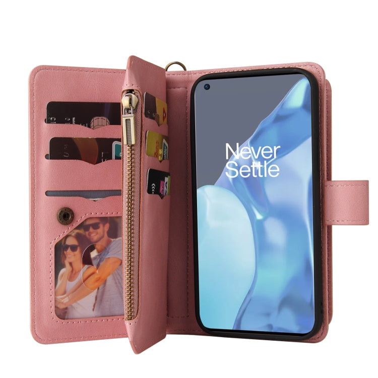 For OnePlus 9 Pro Skin Feel PU + TPU Horizontal Flip Leather Case With Holder & 15 Cards Slot & Wallet & Zipper Pocket & Lanyard(Pink) - OnePlus Cases by PMC TechLife | Online Shopping South Africa | PMC TechLife | Buy Now Pay Later Mobicred
