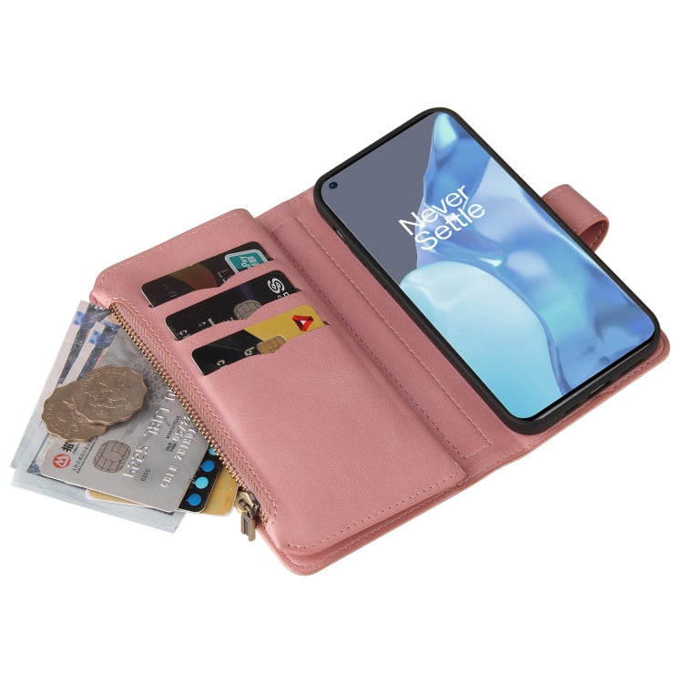 For OnePlus 9 Pro Skin Feel PU + TPU Horizontal Flip Leather Case With Holder & 15 Cards Slot & Wallet & Zipper Pocket & Lanyard(Pink) - OnePlus Cases by PMC TechLife | Online Shopping South Africa | PMC TechLife | Buy Now Pay Later Mobicred