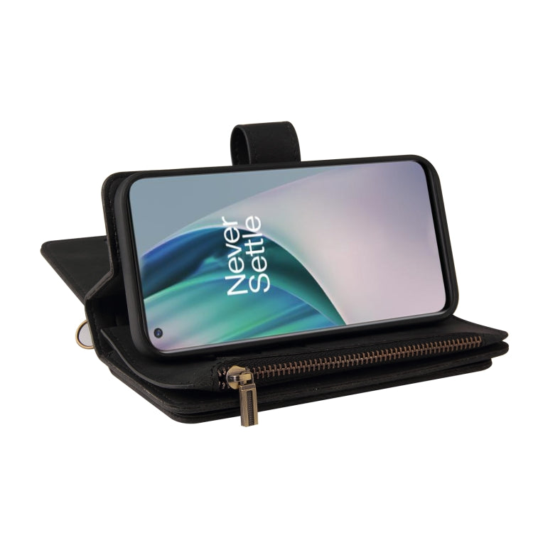 For OnePlus Nord N10 5G Skin Feel PU + TPU Horizontal Flip Leather Case With Holder & 15 Cards Slot & Wallet & Zipper Pocket & Lanyard(Black) - OnePlus Cases by PMC TechLife | Online Shopping South Africa | PMC TechLife | Buy Now Pay Later Mobicred