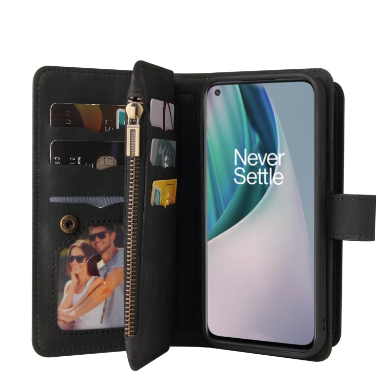 For OnePlus Nord N10 5G Skin Feel PU + TPU Horizontal Flip Leather Case With Holder & 15 Cards Slot & Wallet & Zipper Pocket & Lanyard(Black) - OnePlus Cases by PMC TechLife | Online Shopping South Africa | PMC TechLife | Buy Now Pay Later Mobicred