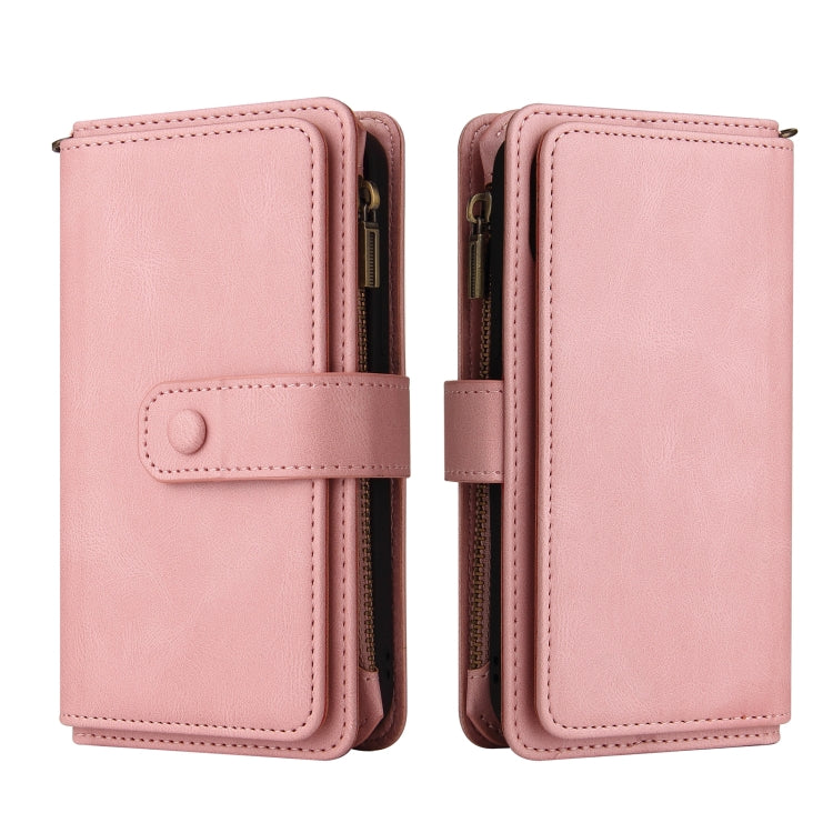 For OnePlus Nord N200 5G Skin Feel PU + TPU Horizontal Flip Leather Case With Holder & 15 Cards Slot & Wallet & Zipper Pocket & Lanyard(Pink) - OnePlus Cases by PMC TechLife | Online Shopping South Africa | PMC TechLife | Buy Now Pay Later Mobicred