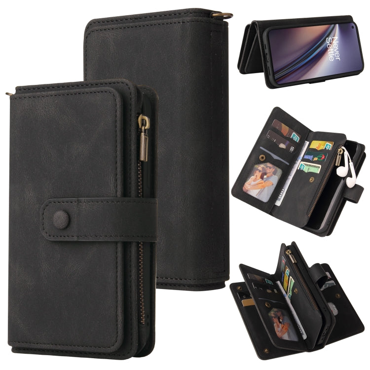 For OnePlus Nord CE 5G Skin Feel PU + TPU Horizontal Flip Leather Case With Holder & 15 Cards Slot & Wallet & Zipper Pocket & Lanyard(Black) - OnePlus Cases by PMC TechLife | Online Shopping South Africa | PMC TechLife | Buy Now Pay Later Mobicred