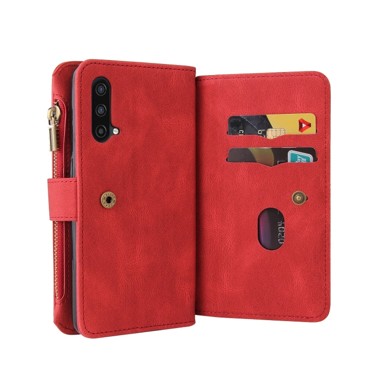 For OnePlus Nord CE 5G Skin Feel PU + TPU Horizontal Flip Leather Case With Holder & 15 Cards Slot & Wallet & Zipper Pocket & Lanyard(Red) - OnePlus Cases by PMC TechLife | Online Shopping South Africa | PMC TechLife | Buy Now Pay Later Mobicred