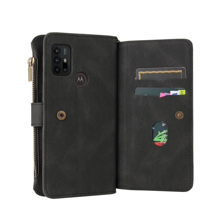 For Motorola Moto G10 Skin Feel PU + TPU Horizontal Flip Leather Case With Holder & 15 Cards Slot & Wallet & Zipper Pocket & Lanyard(Black) - Motorola Cases by PMC TechLife | Online Shopping South Africa | PMC TechLife | Buy Now Pay Later Mobicred