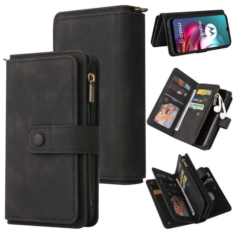 For Motorola Moto G30 Skin Feel PU + TPU Horizontal Flip Leather Case With Holder & 15 Cards Slot & Wallet & Zipper Pocket & Lanyard(Black) - free shipping - PMC TechLife - Order now!