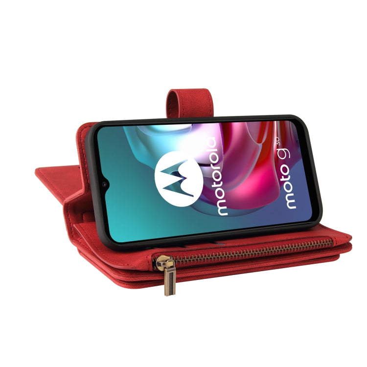 For Motorola Moto G30 Skin Feel PU + TPU Horizontal Flip Leather Case With Holder & 15 Cards Slot & Wallet & Zipper Pocket & Lanyard(Red) - Motorola Cases by PMC TechLife | Online Shopping South Africa | PMC TechLife | Buy Now Pay Later Mobicred