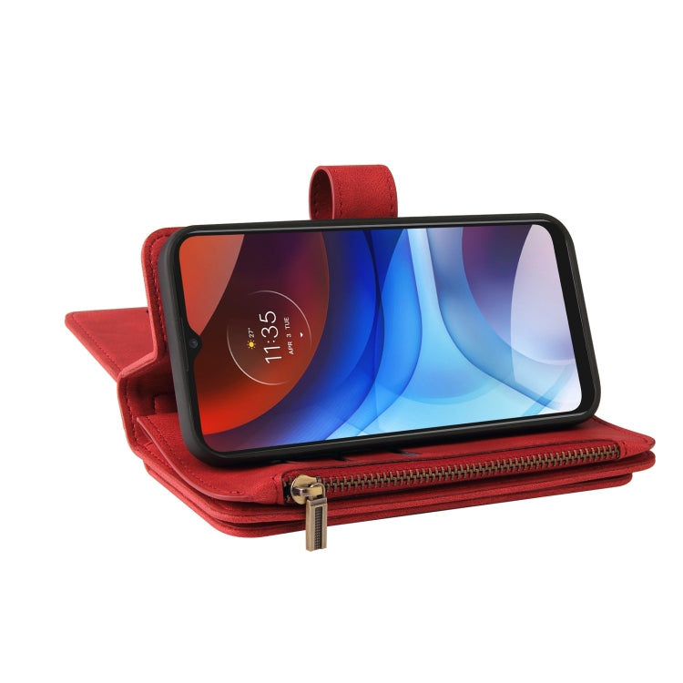 For Motorola Moto E7 Power Skin Feel PU + TPU Horizontal Flip Leather Case With Holder & 15 Cards Slot & Wallet & Zipper Pocket & Lanyard(Red) - Motorola Cases by PMC TechLife | Online Shopping South Africa | PMC TechLife | Buy Now Pay Later Mobicred