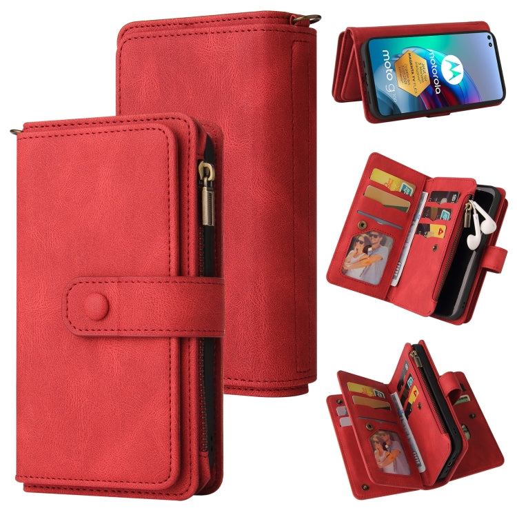 For Motorola Moto G100 Skin Feel PU + TPU Horizontal Flip Leather Case With Holder & 15 Cards Slot & Wallet & Zipper Pocket & Lanyard(Red) - free shipping - PMC TechLife - Order now!