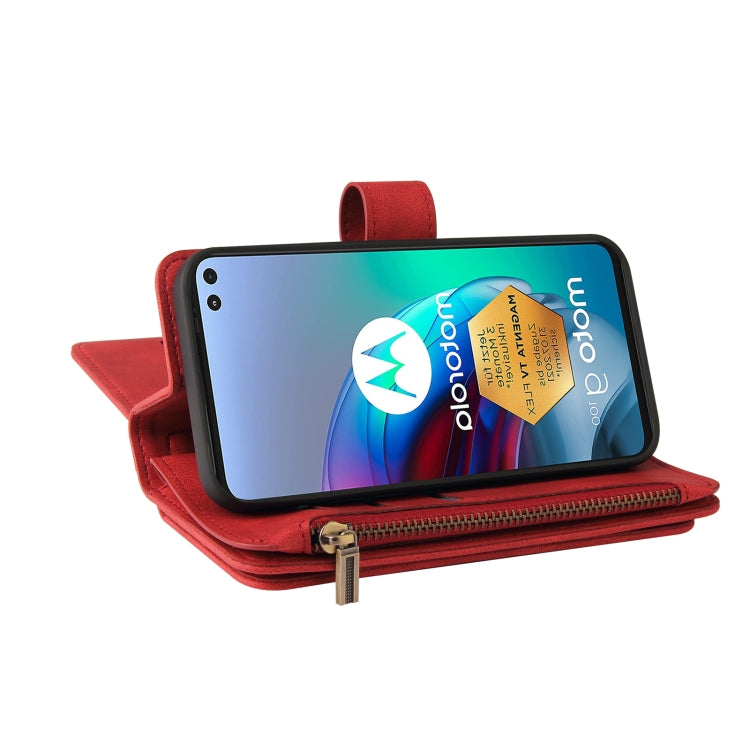 For Motorola Moto G100 Skin Feel PU + TPU Horizontal Flip Leather Case With Holder & 15 Cards Slot & Wallet & Zipper Pocket & Lanyard(Red) - free shipping - PMC TechLife - Order now!