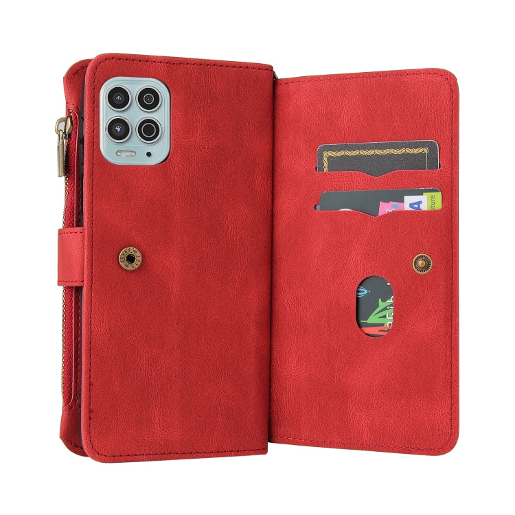For Motorola Moto G100 Skin Feel PU + TPU Horizontal Flip Leather Case With Holder & 15 Cards Slot & Wallet & Zipper Pocket & Lanyard(Red) - free shipping - PMC TechLife - Order now!