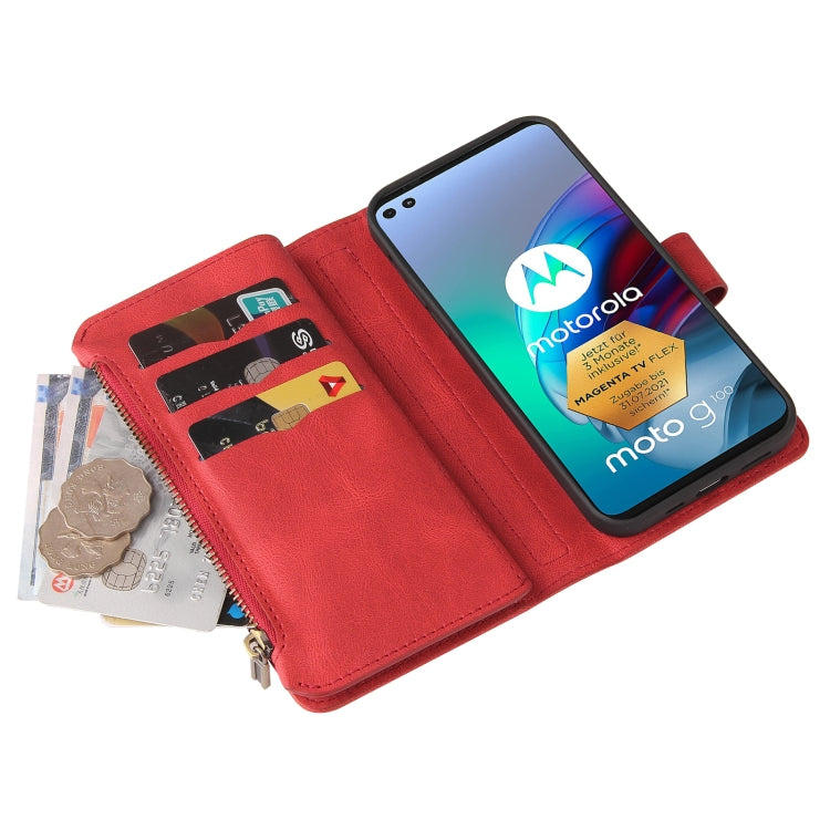 For Motorola Moto G100 Skin Feel PU + TPU Horizontal Flip Leather Case With Holder & 15 Cards Slot & Wallet & Zipper Pocket & Lanyard(Red) - free shipping - PMC TechLife - Order now!