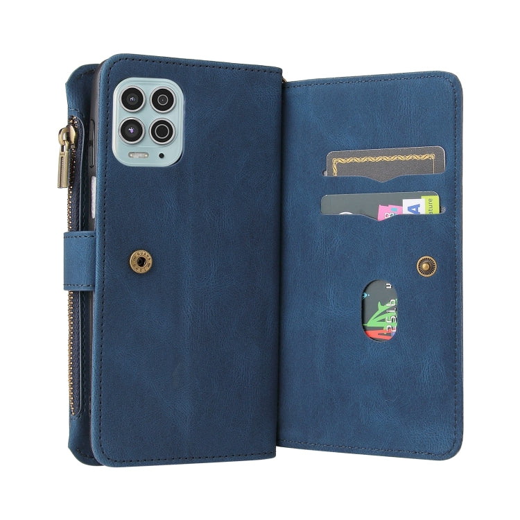 For Motorola Moto G100 Skin Feel PU + TPU Horizontal Flip Leather Case With Holder & 15 Cards Slot & Wallet & Zipper Pocket & Lanyard(Blue) - Motorola Cases by PMC TechLife | Online Shopping South Africa | PMC TechLife | Buy Now Pay Later Mobicred