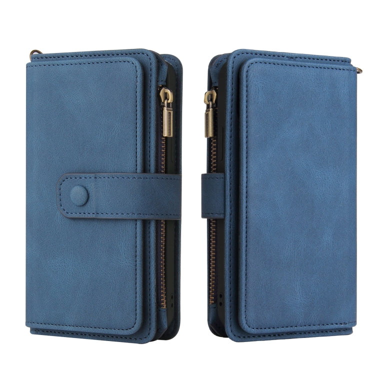 For Motorola Edge S Skin Feel PU + TPU Horizontal Flip Leather Case With Holder & 15 Cards Slot & Wallet & Zipper Pocket & Lanyard(Blue) - Motorola Cases by PMC TechLife | Online Shopping South Africa | PMC TechLife | Buy Now Pay Later Mobicred