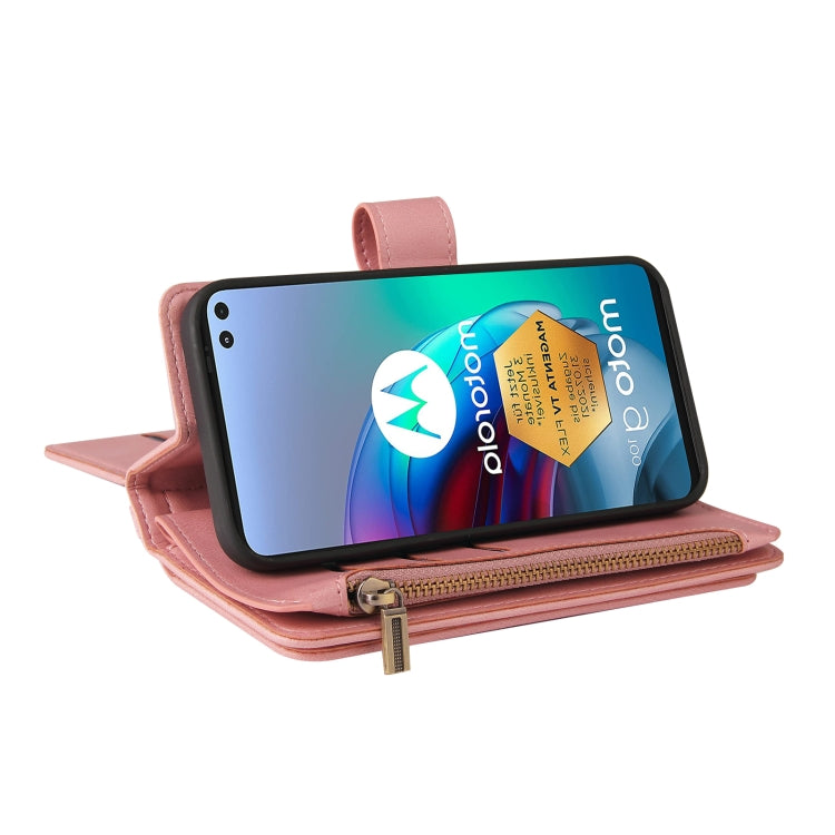 For Motorola Edge S Skin Feel PU + TPU Horizontal Flip Leather Case With Holder & 15 Cards Slot & Wallet & Zipper Pocket & Lanyard(Pink) - Motorola Cases by PMC TechLife | Online Shopping South Africa | PMC TechLife | Buy Now Pay Later Mobicred